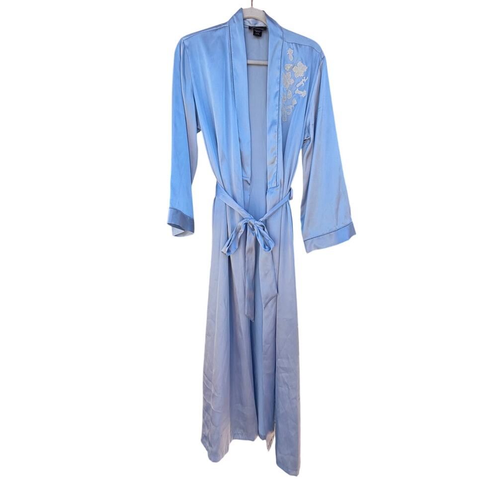 Vintage Jones New York Long Dusty Silky Satin Robe Light Blue Size L/XL